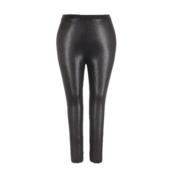 SKIMS Logo Mesh Foil Leggings Black Plus 4X Metallic Faux Leather High Waist NWT - Picture 1 of 9
